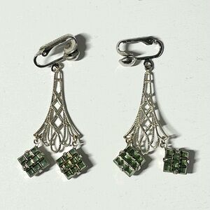 Sarah Coventry Silver and Green Drop Earrings
